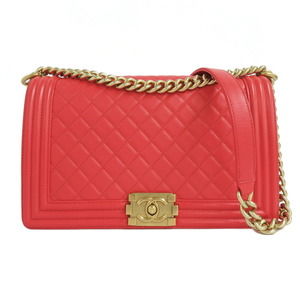 Chanel Matelasse Boy Chain Shoulder Bag Red Lambskin Red Leather